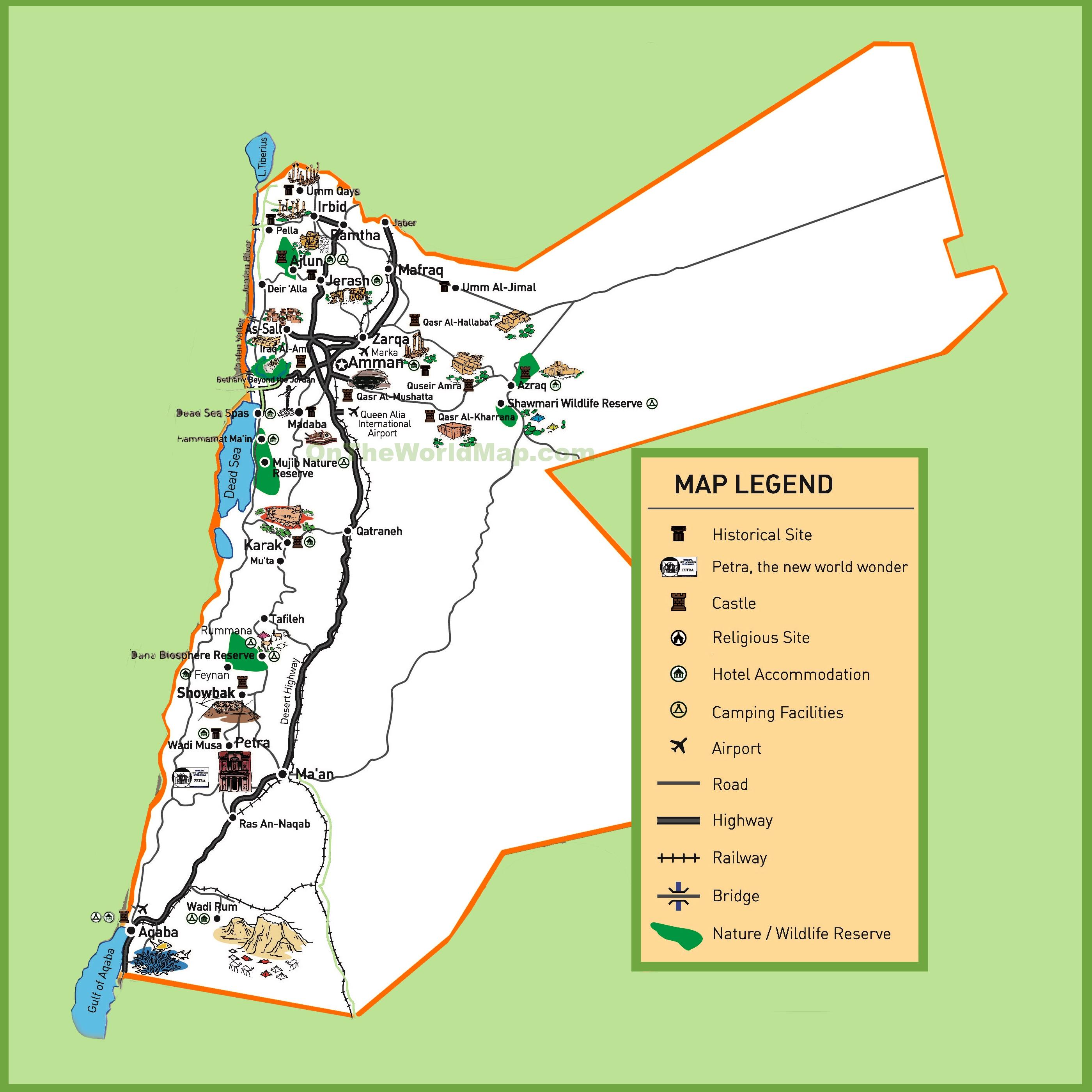 karta jordan Jordan karta turist   Karta över Jordanien sevärdheter (Västra  karta jordan