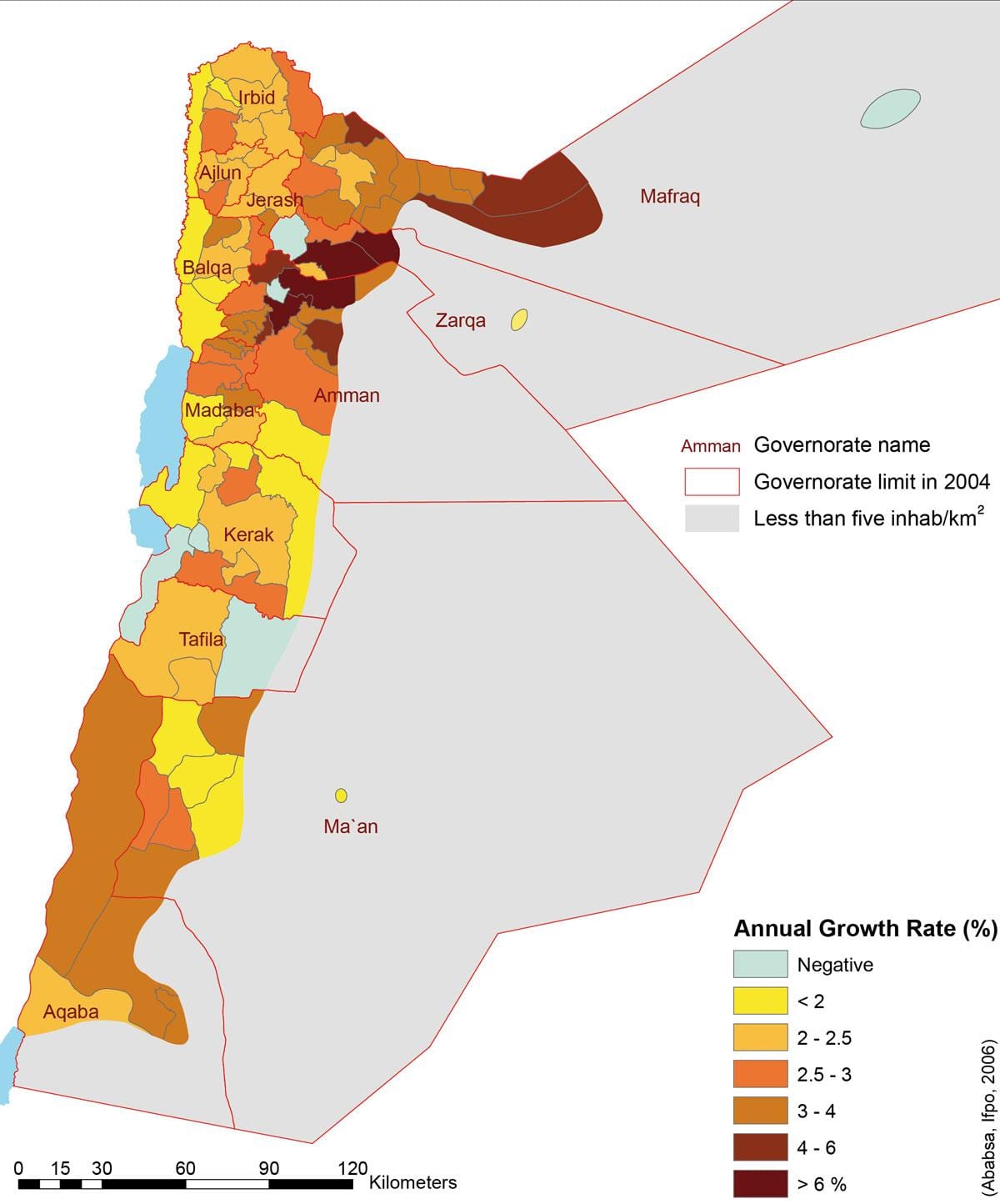 karta över Jordanien befolkningen