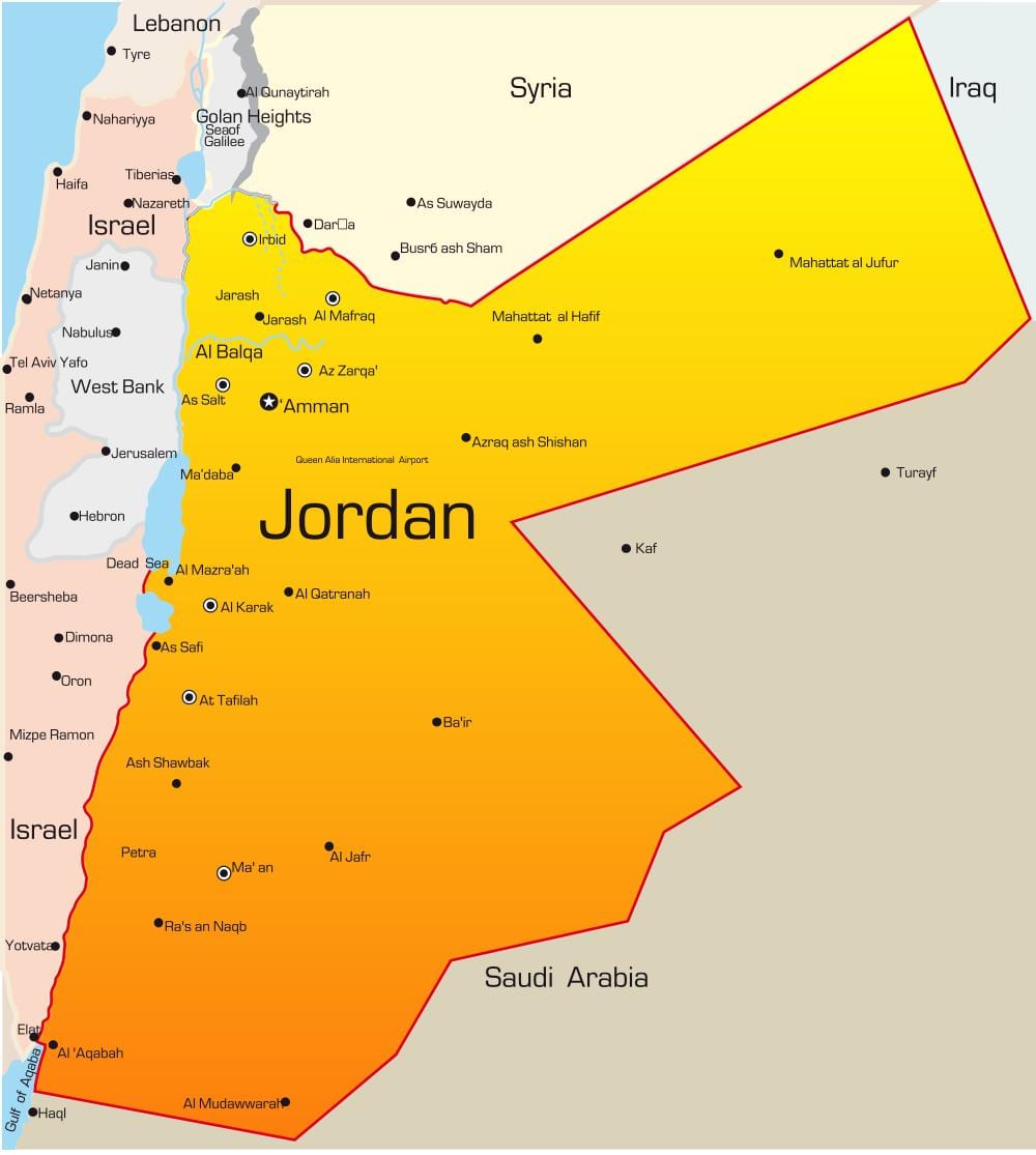 karta över Jordanien mellanöstern