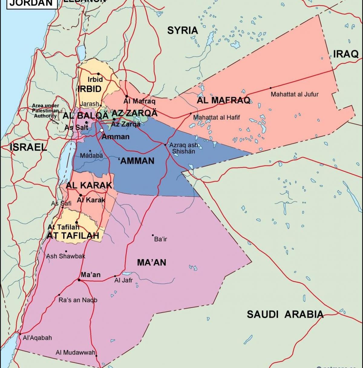 karta över Jordanien politiska