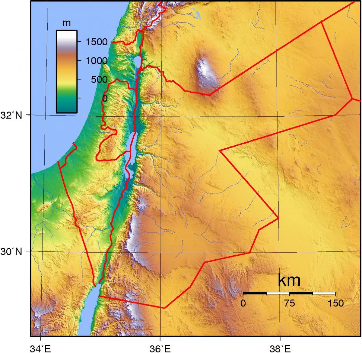 topografisk karta över Jordanien