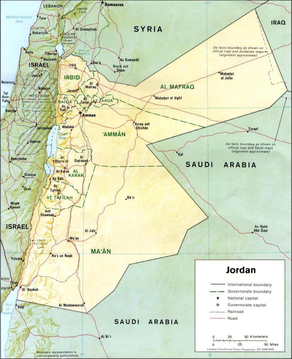detaljerad karta över Jordanien
