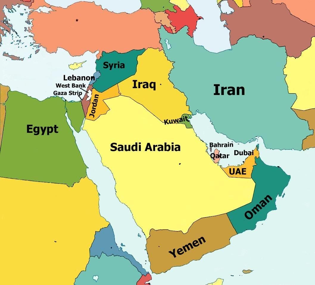 karta över Jordanien och det omgivande området